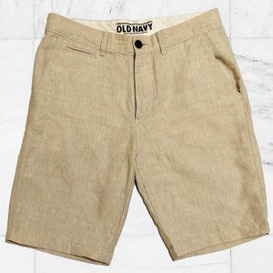 Old Navy Flat Front Shorts Size 30 Tan and Cream Linen